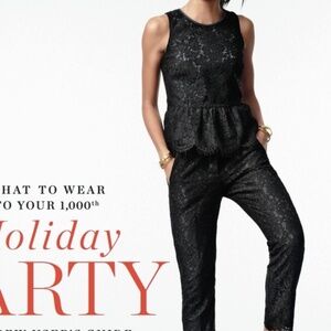 J. Crew Lace Easy Pants and Peplum Top Set (black)